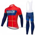 2019 Cycling Jersey Bahrain Merida Red Long Sleeve and Bib Tight