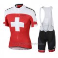 2016 Cycling Jersey Switzerland White and Red Short Sleeve and Bib Short