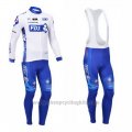 2013 Cycling Jersey FDJ White and Sky Blue Long Sleeve and Bib Tight