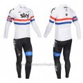 2013 Cycling Jersey Sky Champion Regno Unito White Long Sleeve and Bib Tight