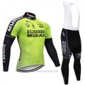 2018 Cycling Jersey Euskadi Murias Green and Black Long Sleeve and Bib Tight