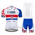 2019 Cycling Jersey Uhc White Red Blue Short Sleeve and Overalls