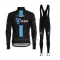 2021 Cycling Jersey DSM Black Blue Long Sleeve and Bib Short