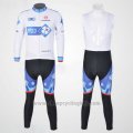 2010 Cycling Jersey FDJ White and Sky Blue Long Sleeve and Bib Tight