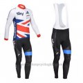 2013 Cycling Jersey Sky Champion Regno Unito White and Nosso Long Sleeve and Bib Tight