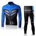 2010 Cycling Jersey Shimano Blue and Black Long Sleeve and Bib Tight