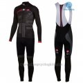 2016 Cycling Jersey Women Castelli Black and Red Long Sleeve and Bib Tight