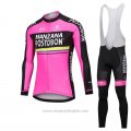 2018 Cycling Jersey Manzana Postobon Pink Long Sleeve and Bib Tight