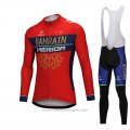 2018 Cycling Jersey Bahrain Merida Red Long Sleeve and Bib Tight