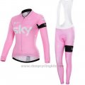 2015 Cycling Jersey Women Sky Fuchsia Long Sleeve and Bib Tight