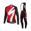 2016 Cycling Jersey Specialized Bright Black and Red Long Sleeve and Bib Tight