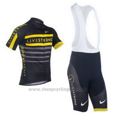 2013 Cycling Jersey Livestrong Black and Yellow Short Sleeve and Bib Short