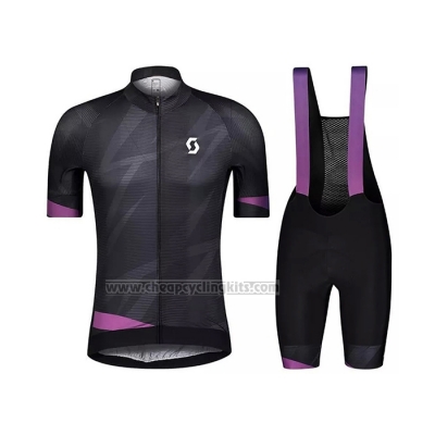 2021 Cycling Jersey Women Scott Black Purple Short Sleeve and Bib Short