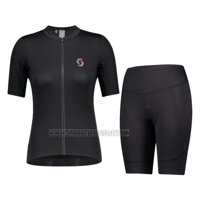 2021 Cycling Jersey Women Scott Black Short Sleeve and Bib Short