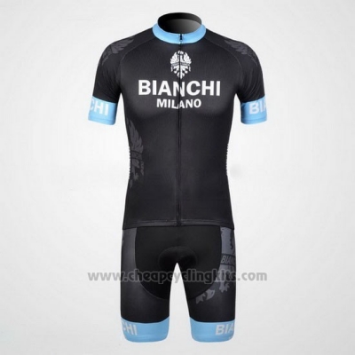 2012 Cycling Jersey Bianchi Black and Light Blue Short Sleeve and Bib Short