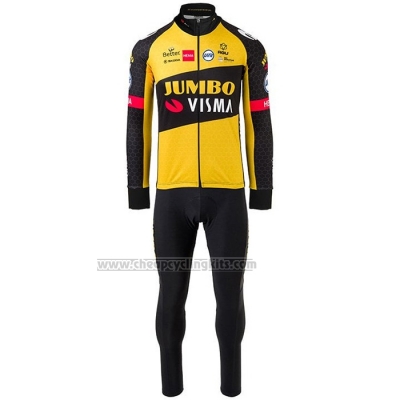 2021 Cycling Jersey Jumbo Visma Black Yellow Long Sleeve and Bib Short