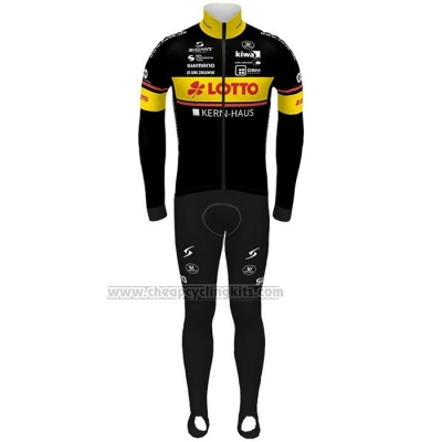 2021 Cycling Jersey Lotto-Kern Haus Black Yellow Long Sleeve and Bib Short