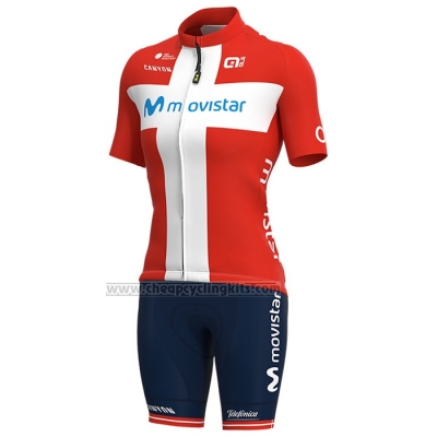 2021 Cycling Jersey Women Movistar Champion Denmark Short Sleeve and Bib Short