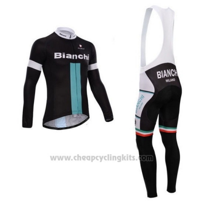 2014 Cycling Jersey Bianchi Black and Green Long Sleeve and Bib Tight