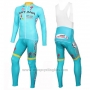 2016 Cycling Jersey Astana Light Blue and Yellow Long Sleeve and Bib Tight