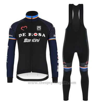 2018 Cycling Jersey De Rose Black Long Sleeve and Bib Tight