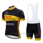 2019 Cycling Jersey Direct Energie Black Yellow Short Sleeve and Overalls