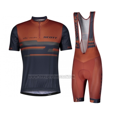 2021 Cycling Jersey Scott Dark Blue Orange Short Sleeve and Bib Short