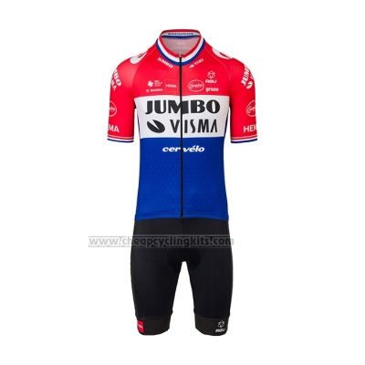 2022 Cycling Jersey Jumbo Visma Red White Blue Short Sleeve and Bib Short