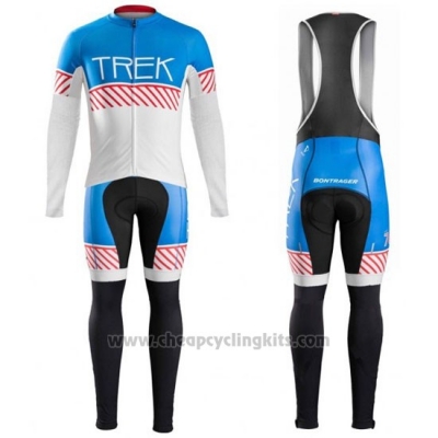 2016 Cycling Jersey Trek Bontrager Blue and White Long Sleeve and Bib Tight