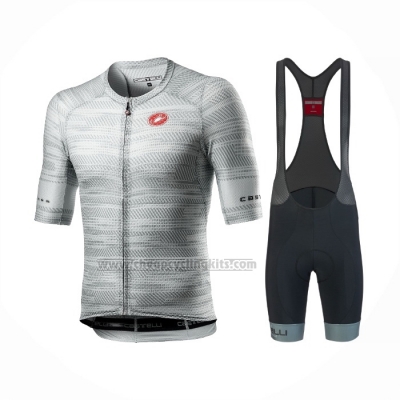 2021 Cycling Jersey Castelli Gray White Short Sleeve and Bib Short