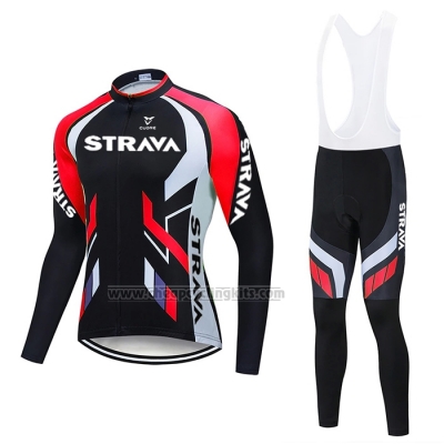 2021 Cycling Jersey STRAVA Red Black Long Sleeve and Bib Short