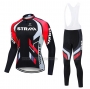 2021 Cycling Jersey STRAVA Red Black Long Sleeve and Bib Short