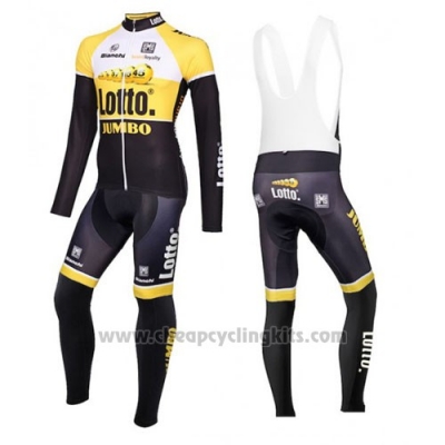 2015 Cycling Jersey Lotto NL Jumbo Yellow and Black Long Sleeve and Bib Tight