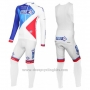 2016 Cycling Jersey FDJ White and Blue Long Sleeve and Bib Tight