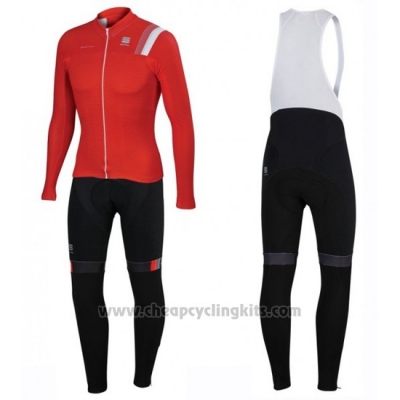 2016 Cycling Jersey Sportful White and Red Long Sleeve and Bib Tight