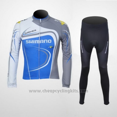 2011 Cycling Jersey Shimano Blue and Gray Long Sleeve and Bib Tight