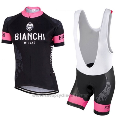 2017 Cycling Jersey Women Bianchi Black and Pink Short Sleeve and Bib Short