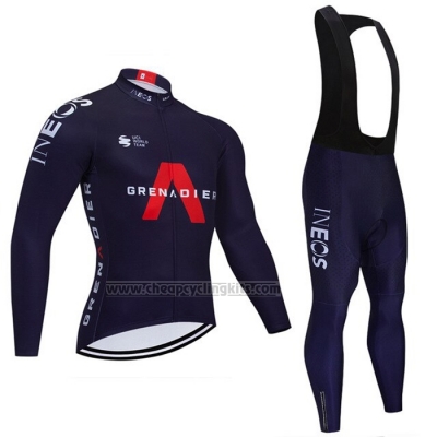 2021 Cycling Jersey Ineos Grenadiers Dark Blue Long Sleeve and Bib Short