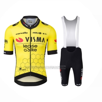 2024 Cycling Jersey Jumbo Visma Yellow Black Short Sleeve And Bib Short