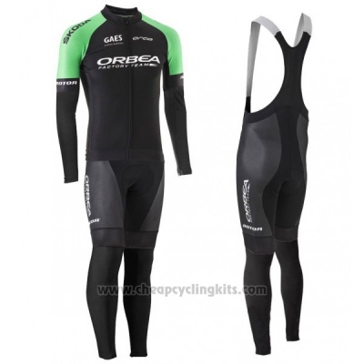 2017 Cycling Jersey Orbea Black and Green Long Sleeve and Bib Tight