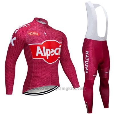 2019 Cycling Jersey Katusha Alpecin Red Long Sleeve and Bib Tight