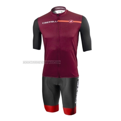 2021 Cycling Jersey Castelli Dark Red Short Sleeve and Bib Short