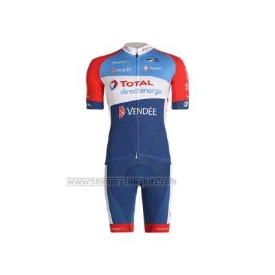 2021 Cycling Jersey Direct Energie Blue Red White Short Sleeve and Bib Short