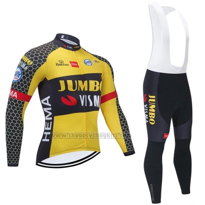 2021 Cycling Jersey Jumbo Visma Yellow Black Long Sleeve and Bib Short