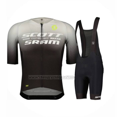 2023 Cycling Jersey Scott Sram Gray Black Short Sleeve and Bib Short