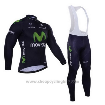 2015 Cycling Jersey Movistar Black Long Sleeve and Bib Tight