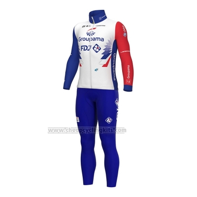 2022 Cycling Jersey Groupama Fdj Red Blue Long Sleeve and Bib Short