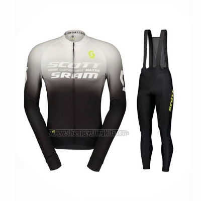 2023 Cycling Jersey Scott Sram Gray Black Long Sleeve and Bib Short