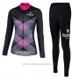 Cycling Jersey Women Bianchi Milano Cornedo Black Pink Long Sleeve and Bib Tight