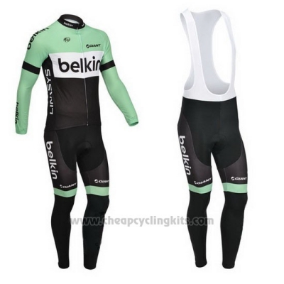 2013 Cycling Jersey Belkin Black and Green Long Sleeve and Bib Tight